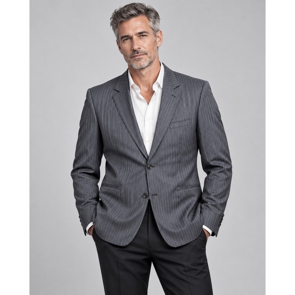 Ermenegildo Zegna Salon Ingles Navy Pinstripe Shang Cloth Blazer 2-Button Chic